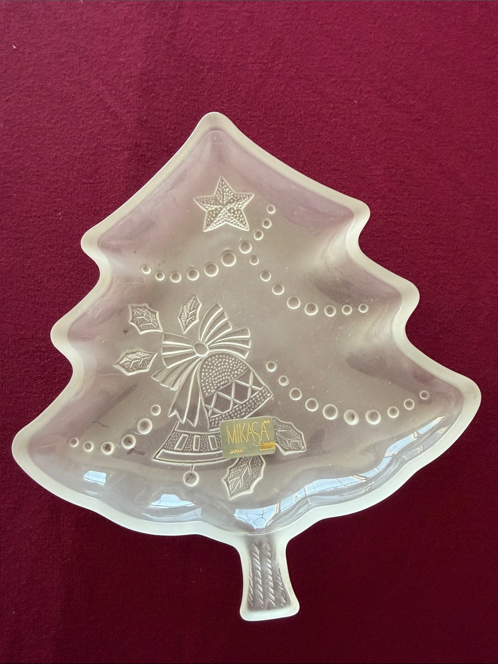 Mikasa Frosted Clear Christmas Tree Holiday dish- with bells